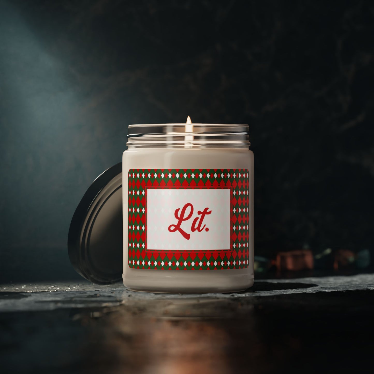 Lit- Christmas Fancy Argyle Scented Soy Candle, 9oz