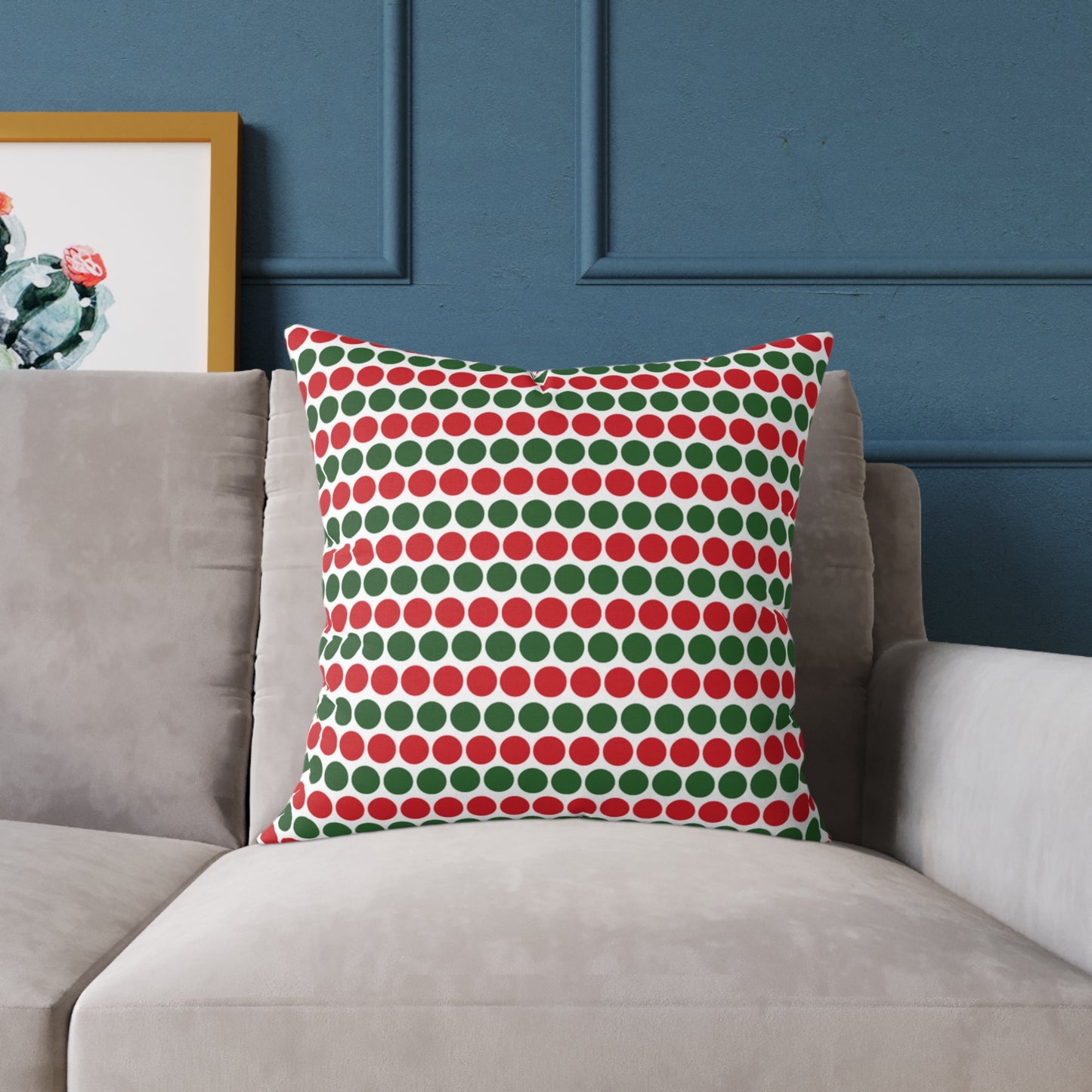 Red & Green Polka Dot Striped Christmas Decorative Pillow | Double‑Sided Poly Canvas Cushion, 5 Sizes, Vibrant Holiday Décor