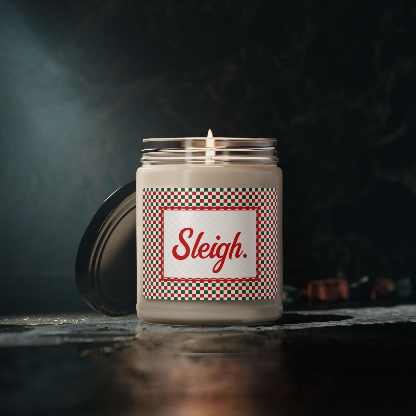 Sleigh- Christmas Checkered Scented Soy Candle, 9oz