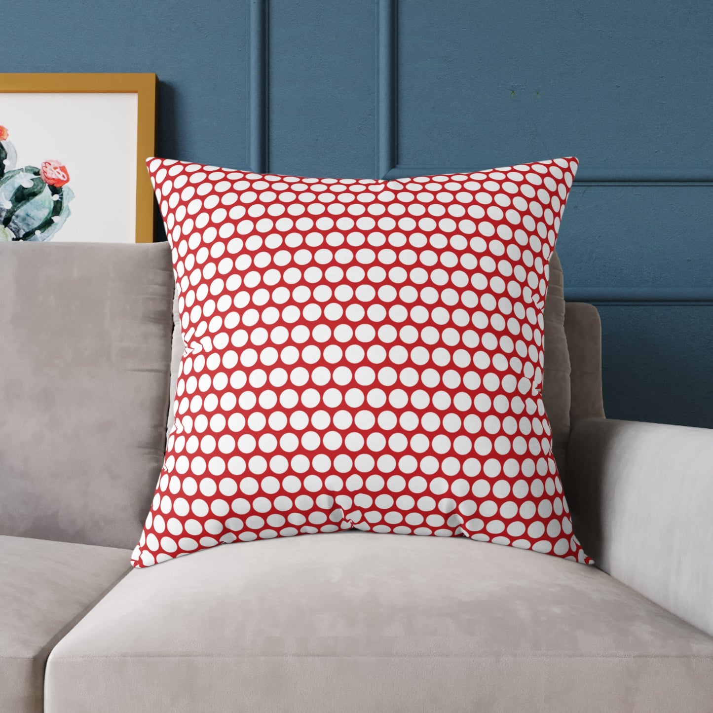 White Polka Dot on Red Christmas Decorative Pillow | Double‑Sided Poly Canvas Cushion, Vibrant Holiday Décor, 5 Sizes