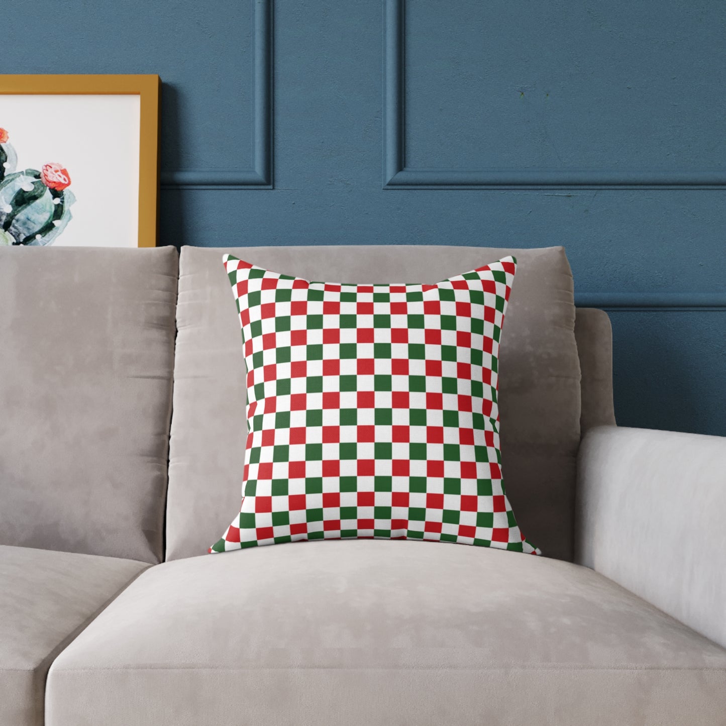 Red Green & White Gingham Christmas Decorative Pillow | Double‑Sided Poly Canvas Cushion, 5 Sizes, Vibrant Holiday Décor