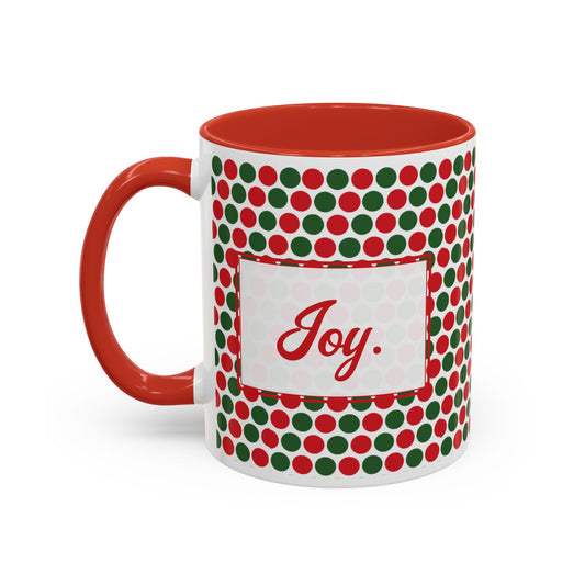 Joy- Christmas Polka Dot Party Personalizable Christmas Ceramic Mug (11oz, 15 oz)