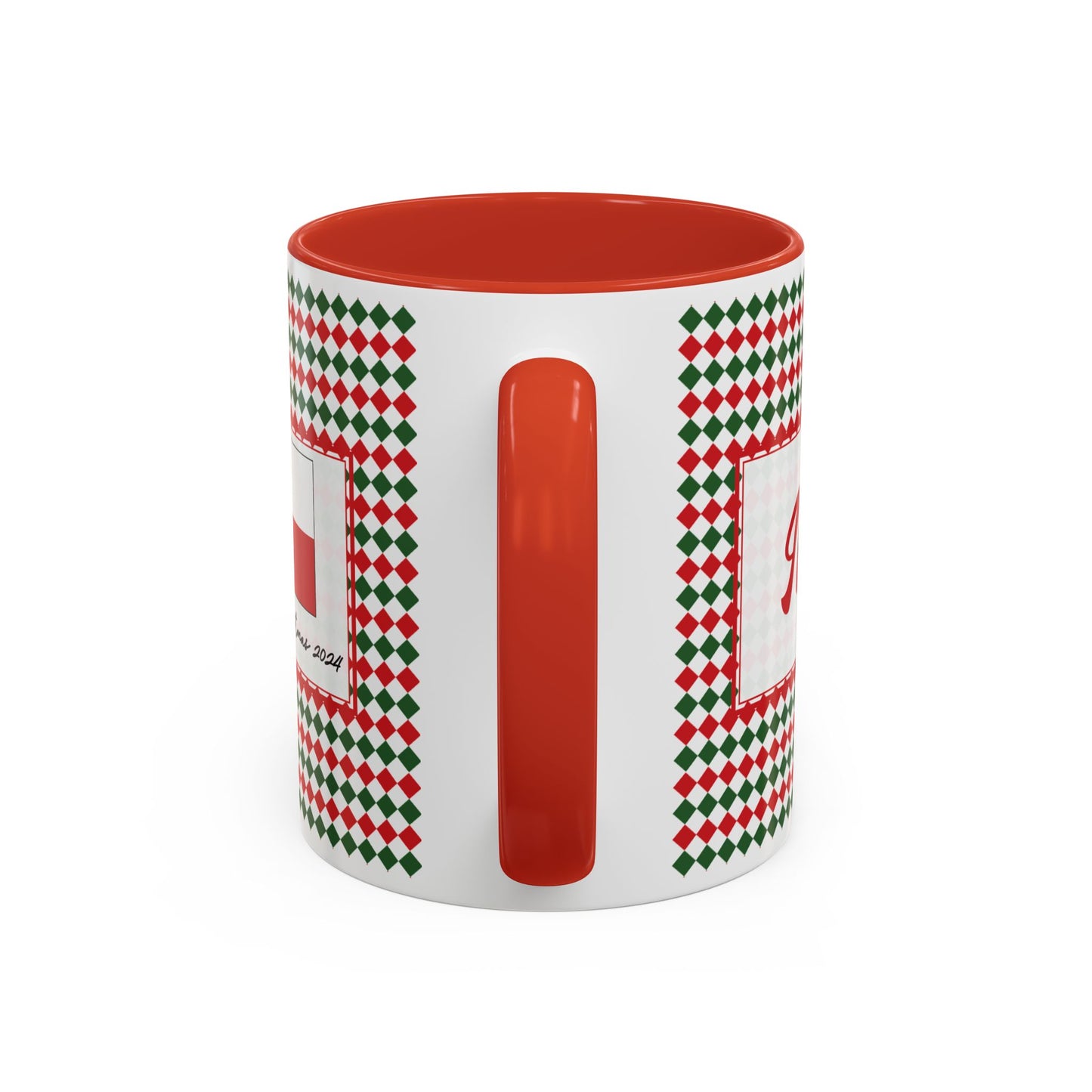 Nog- Christmas Argyle Personalizable Christmas Ceramic Mug (11oz, 15 oz)