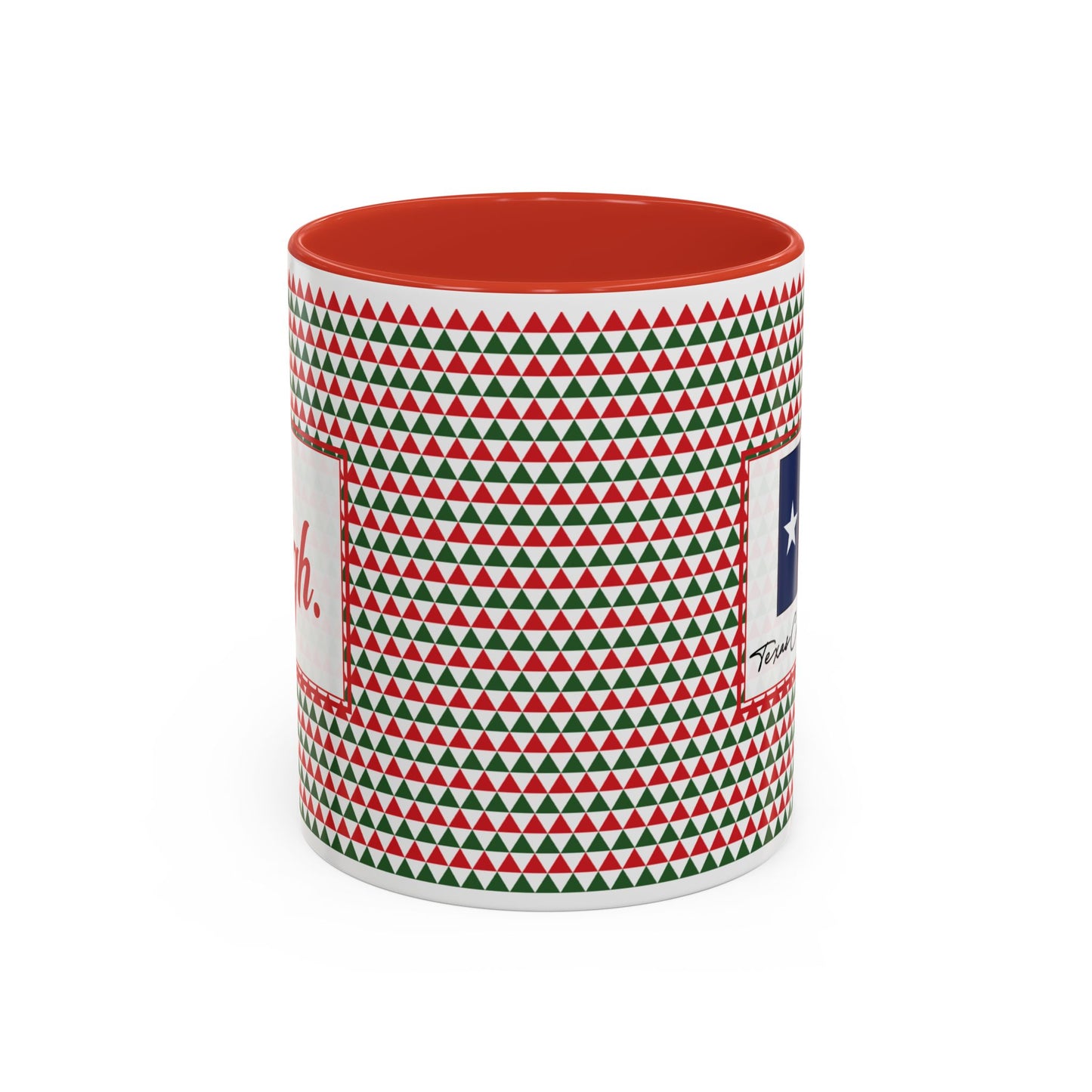 Sleigh- Red & Green Triangles Personalizable Christmas Ceramic Mug (11oz, 15 oz)