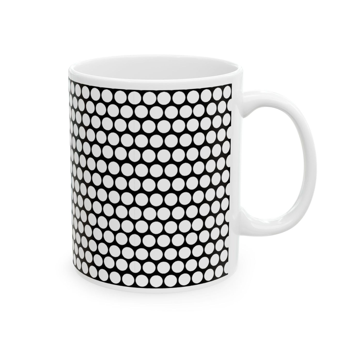 White Polka Dot on Black Ceramic Mug, (11oz, 15oz)