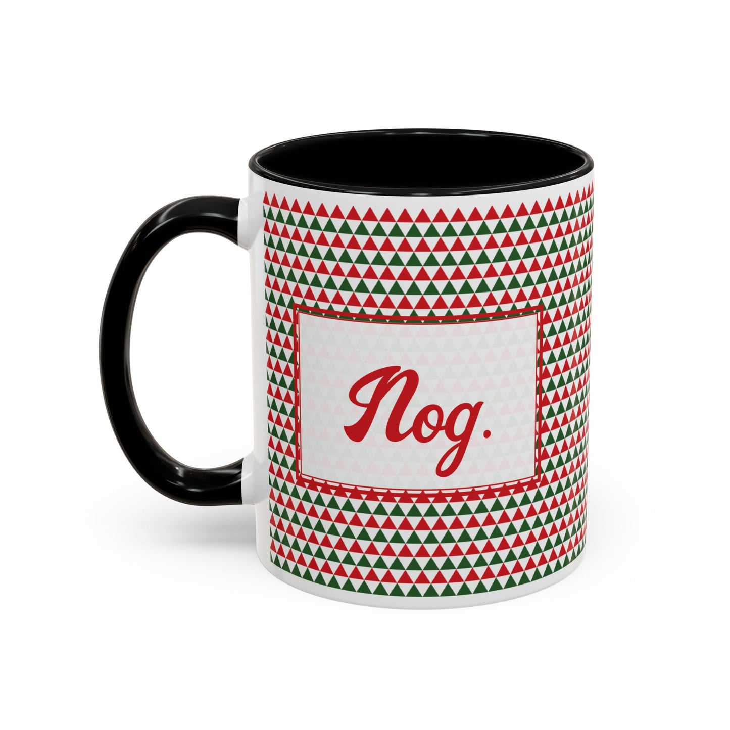 Nog- Red & Green Triangles Personalizable Christmas Ceramic Mug (11oz, 15 oz)