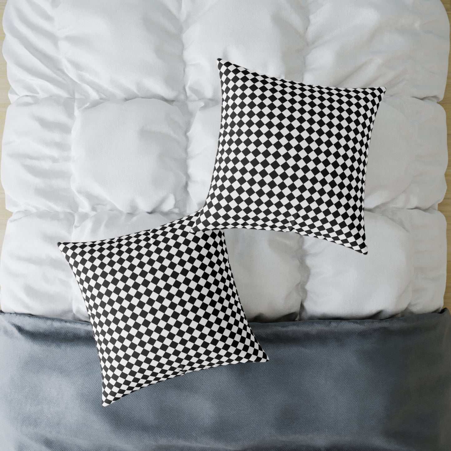 Black & White Argyle Christmas Decorative Pillow | Double‑Sided Poly Canvas Cushion, Vibrant Holiday Décor, 5 Sizes