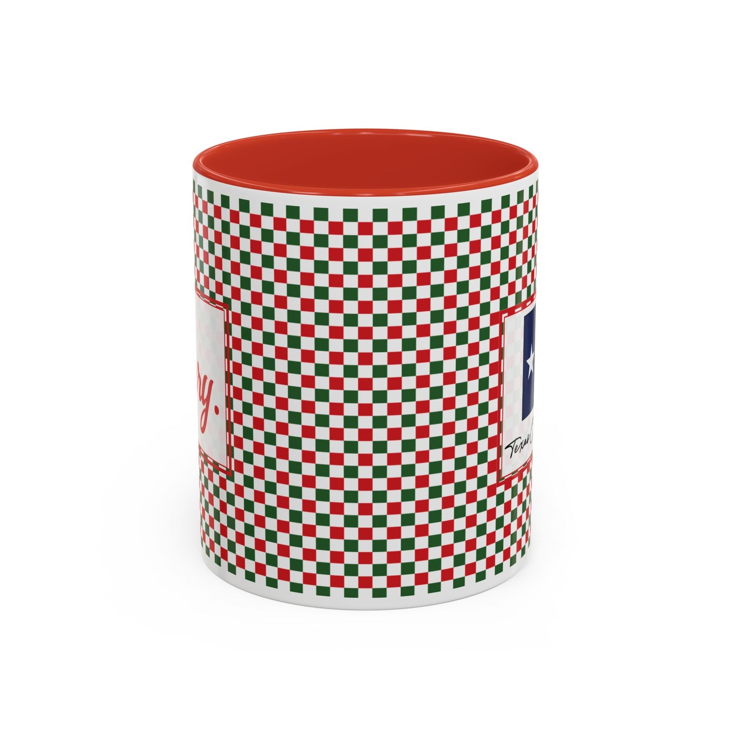 Merry- Christmas Checkered Personalizable Christmas Ceramic Mug (11oz, 15 oz)