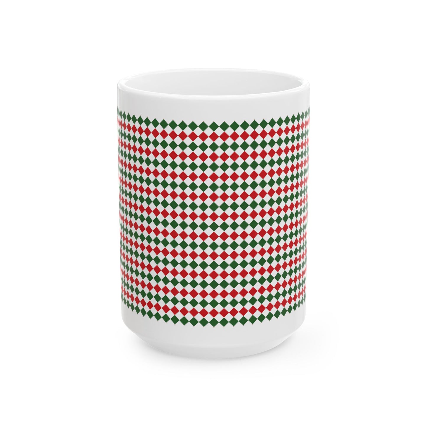 Christmas Red & Green Argyle Ceramic Mug, (11oz, 15oz)