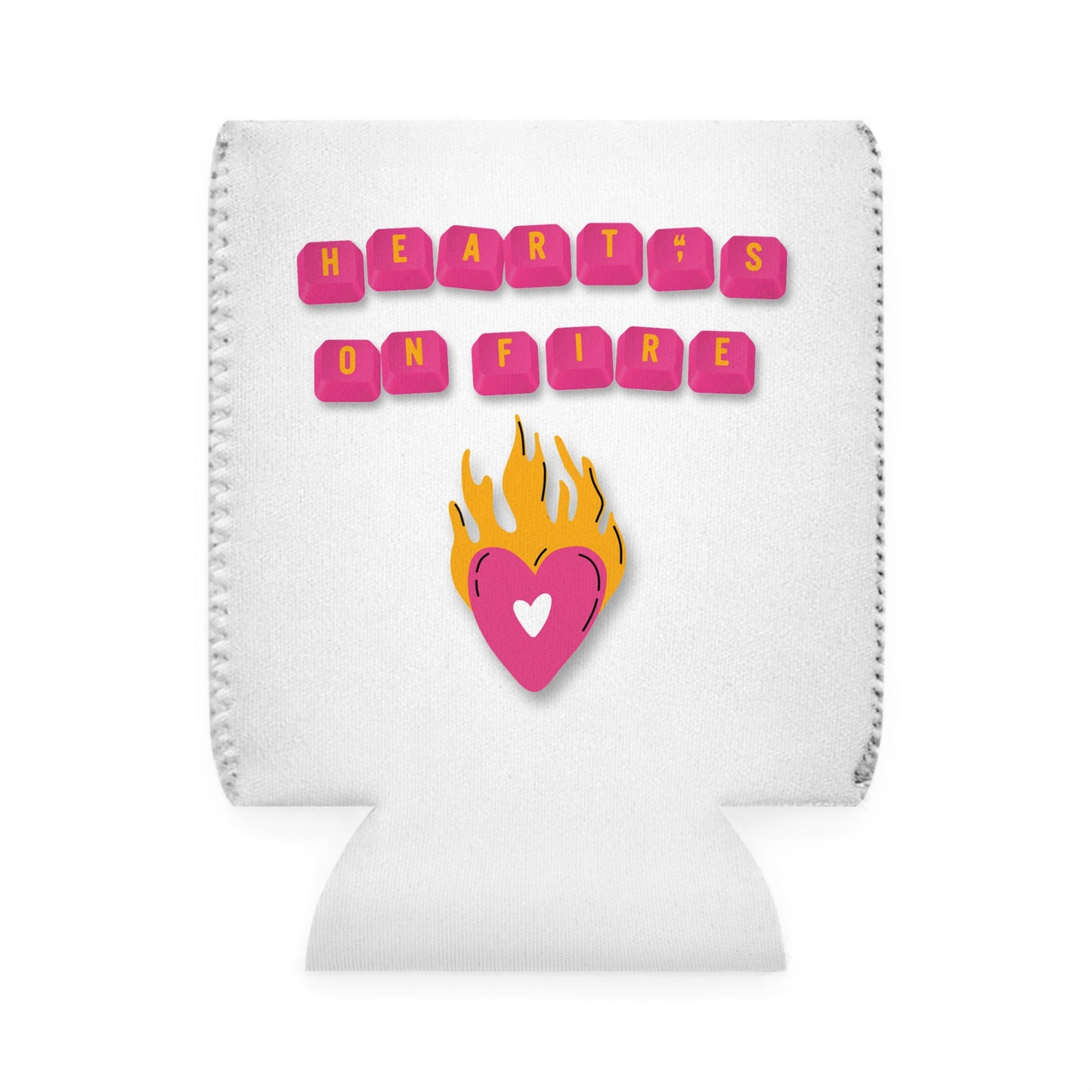 HEARTS ON FIRE Key Caps Flaming Heart Valentines Texas Flag Personalize Custom Name Can Cooler Sleeve