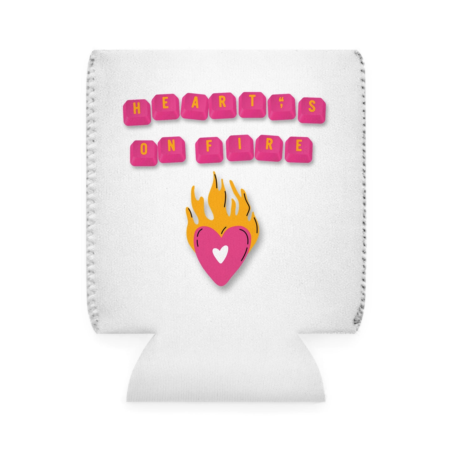 HEARTS ON FIRE Key Caps Flaming Heart Valentines Texas State Cut-Out Personalize Custom Name Can Cooler Sleeve