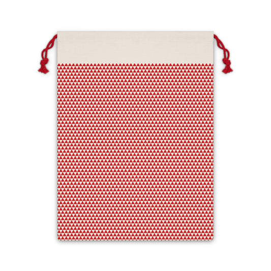 Red Triangles Pattern Canvas Gift Bag | Reusable Drawstring Pouch