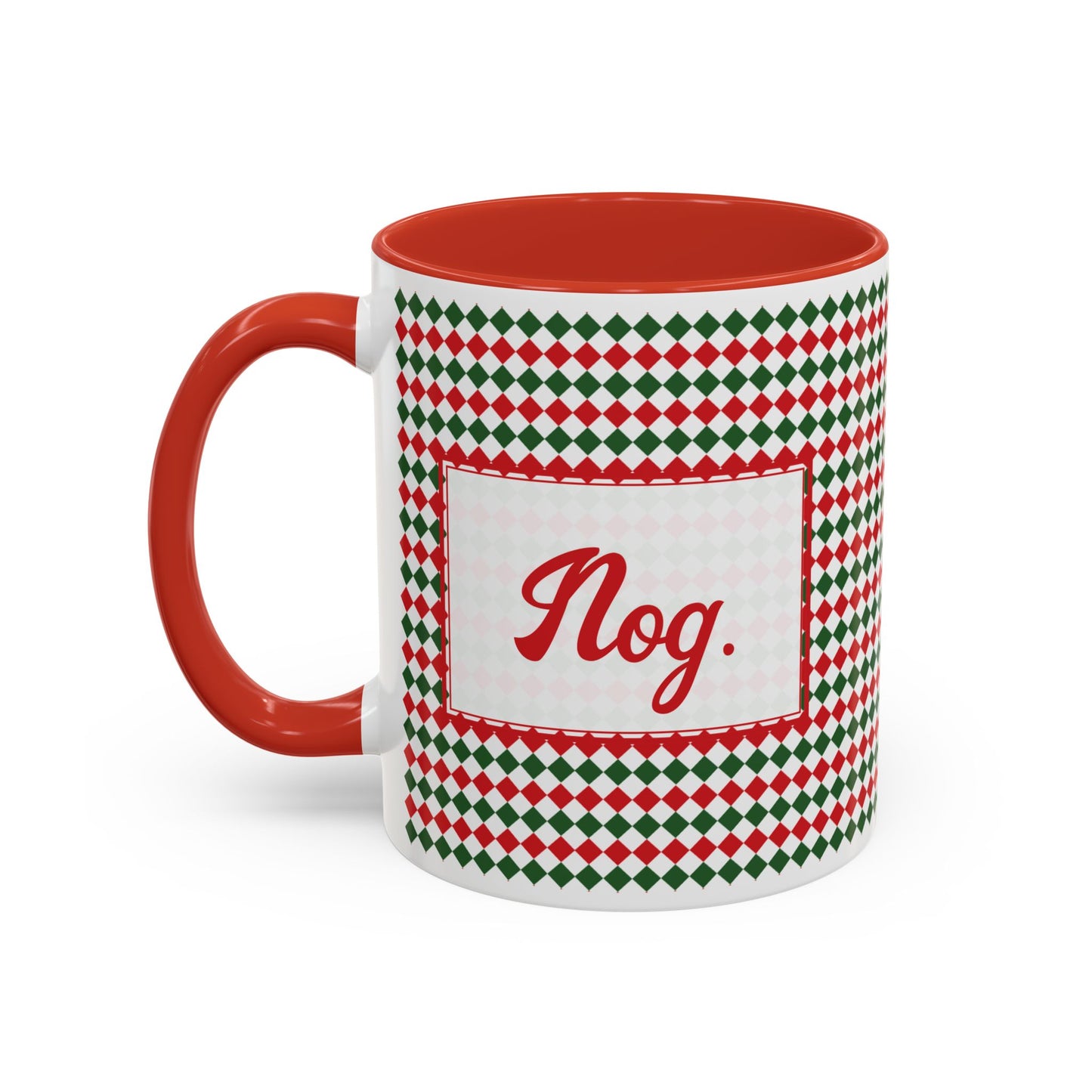 Nog- Christmas Argyle Personalizable Christmas Ceramic Mug (11oz, 15 oz)