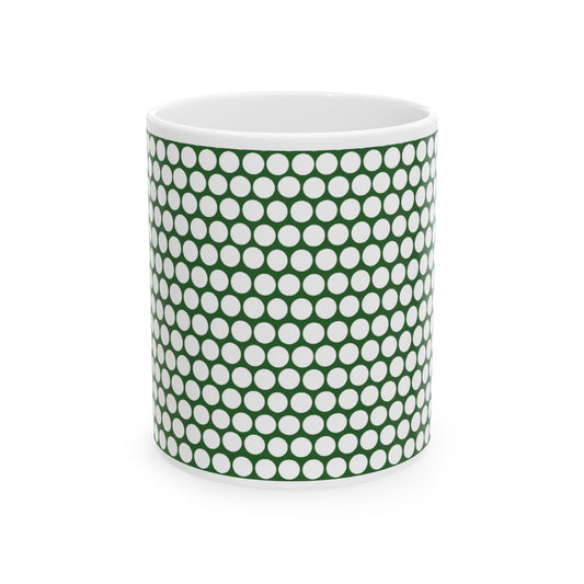 White Polka Dot on Green Ceramic Mug, (11oz, 15oz)