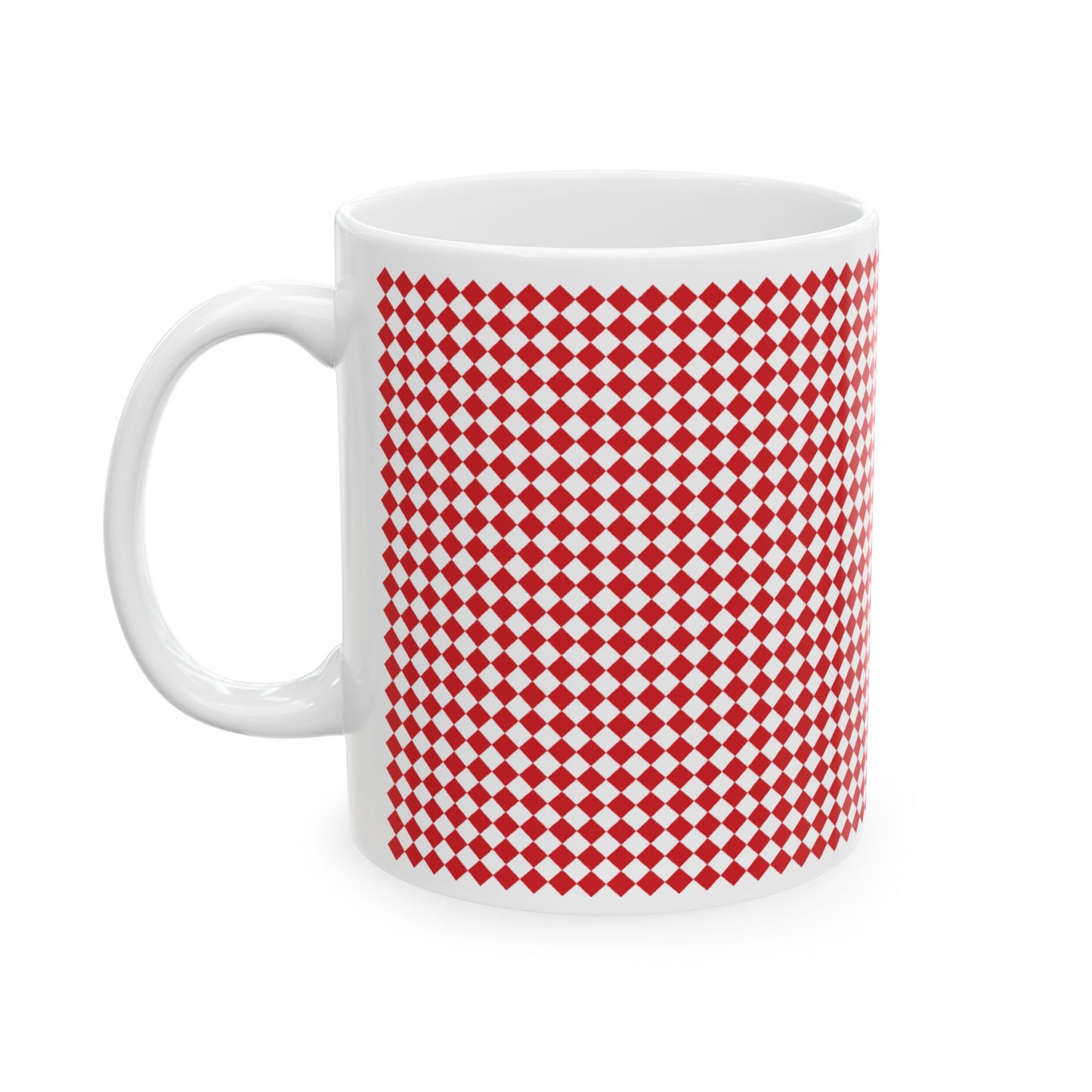 Red Argyle Ceramic Mug, (11oz, 15oz)