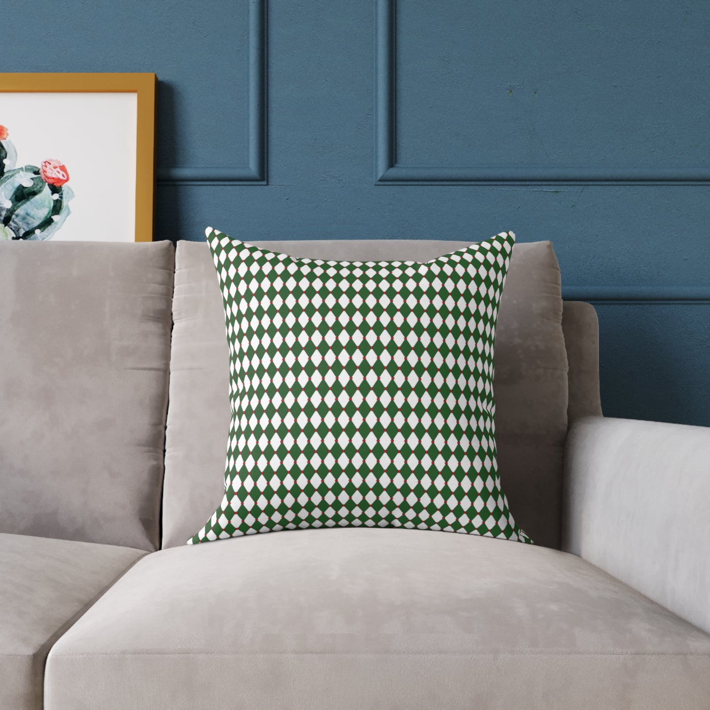Nutcracker Drummer Green Argyle Christmas Decorative Pillow | Double‑Sided Poly Canvas Cushion, 5 Sizes, Vibrant Holiday Décor