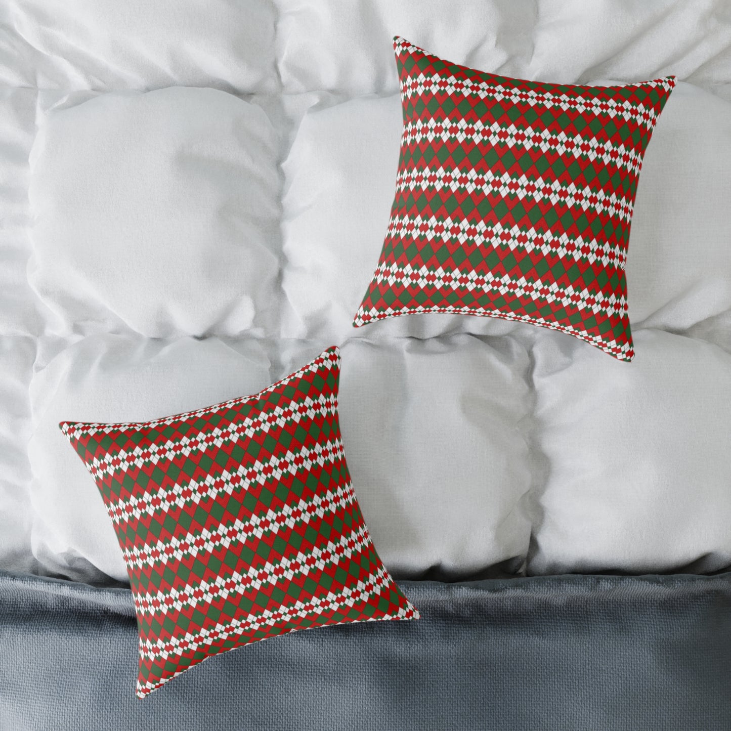 Extra Argyle Christmas Decorative Pillow | Double‑Sided Poly Canvas Cushion, Vibrant Holiday Décor, 5 Sizes