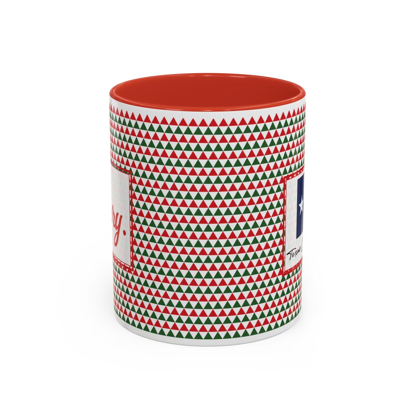 Merry- Red & Green Triangles Personalizable Christmas Ceramic Mug (11oz, 15 oz)