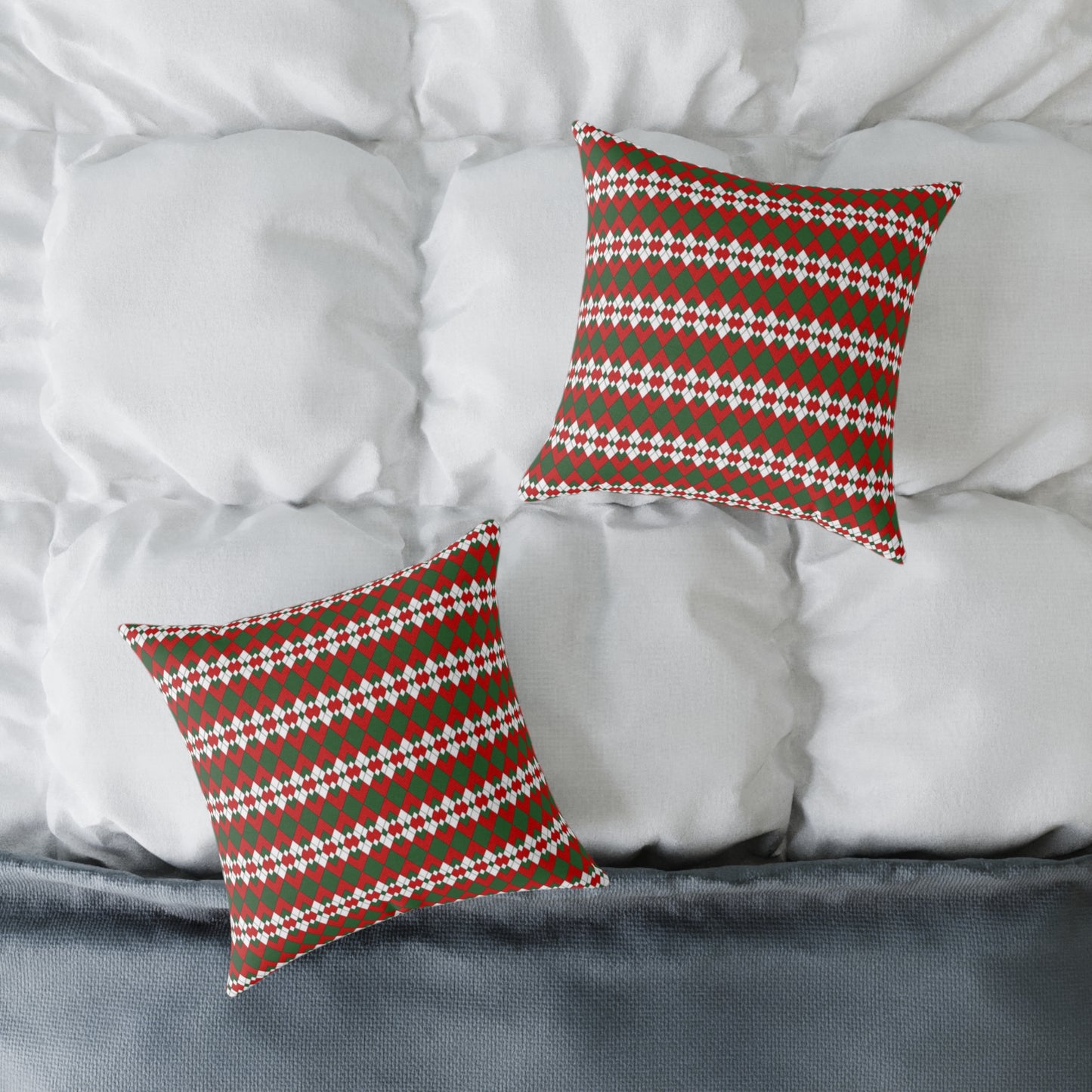 Extra Argyle Christmas Decorative Pillow | Double‑Sided Poly Canvas Cushion, Vibrant Holiday Décor, 5 Sizes