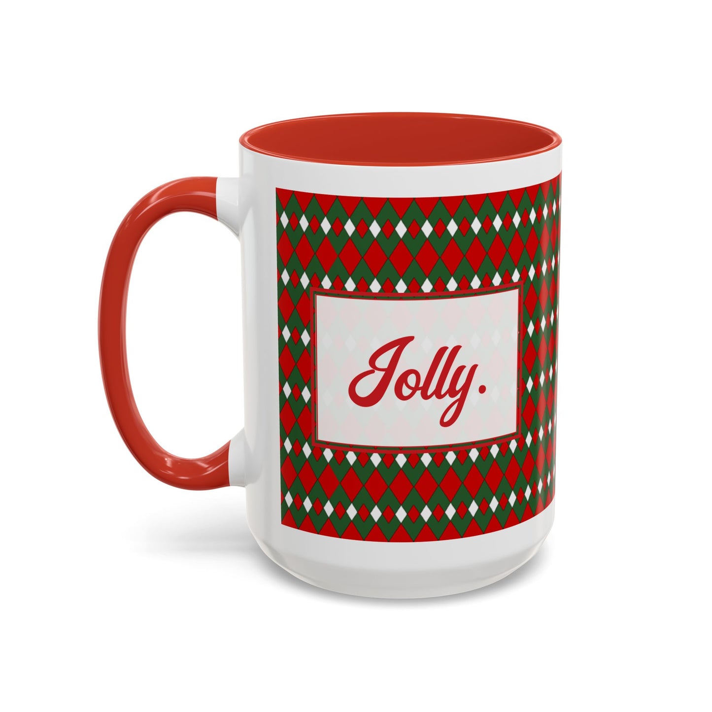 Jolly- Christmas Fancy Argyle Personalizable Christmas Ceramic Mug (11oz, 15 oz)