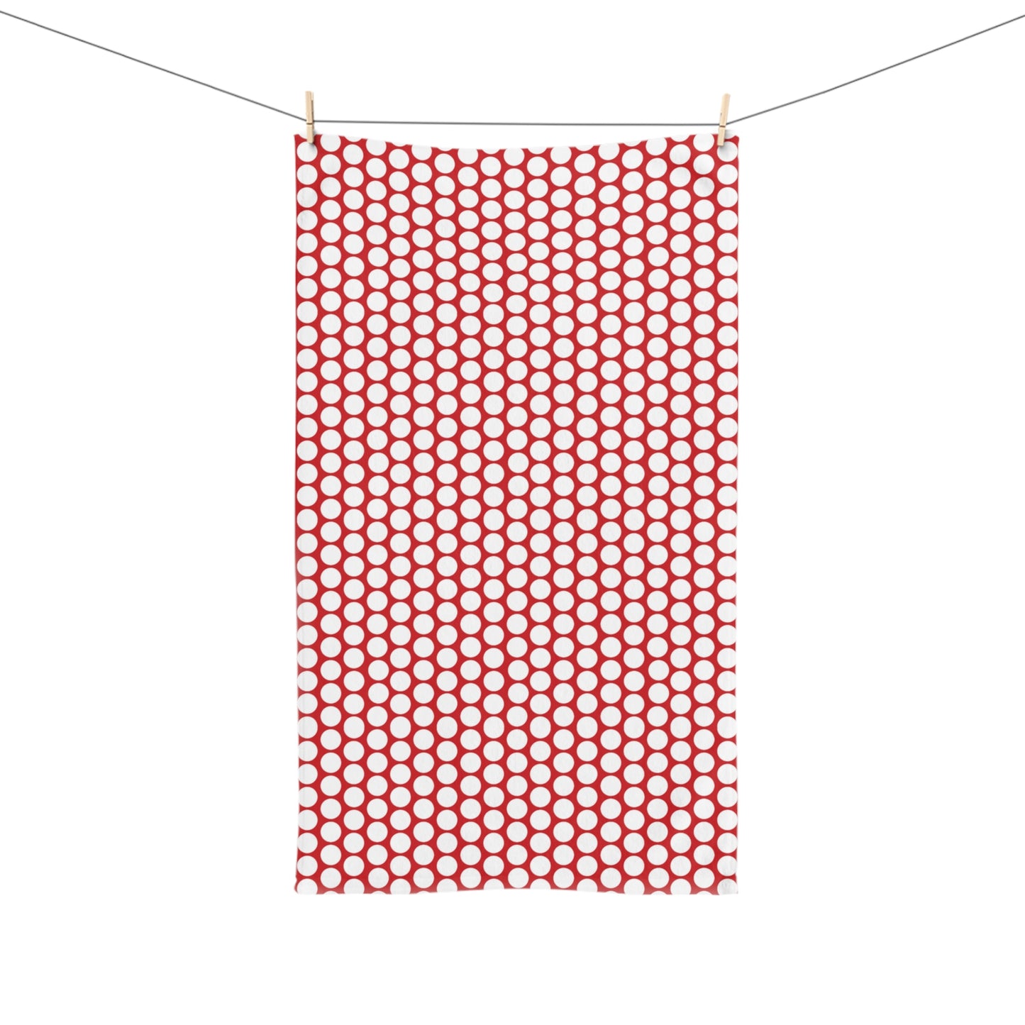 White Polka Dot on Red Holiday Hand Towel | Soft Cotton Back, Polyester Front, Festive Home Décor