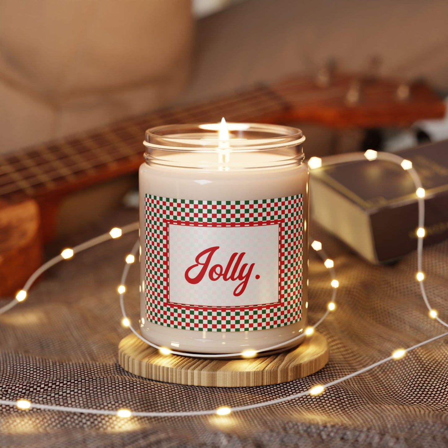 Jolly- Christmas Checkered Scented Soy Candle, 9oz