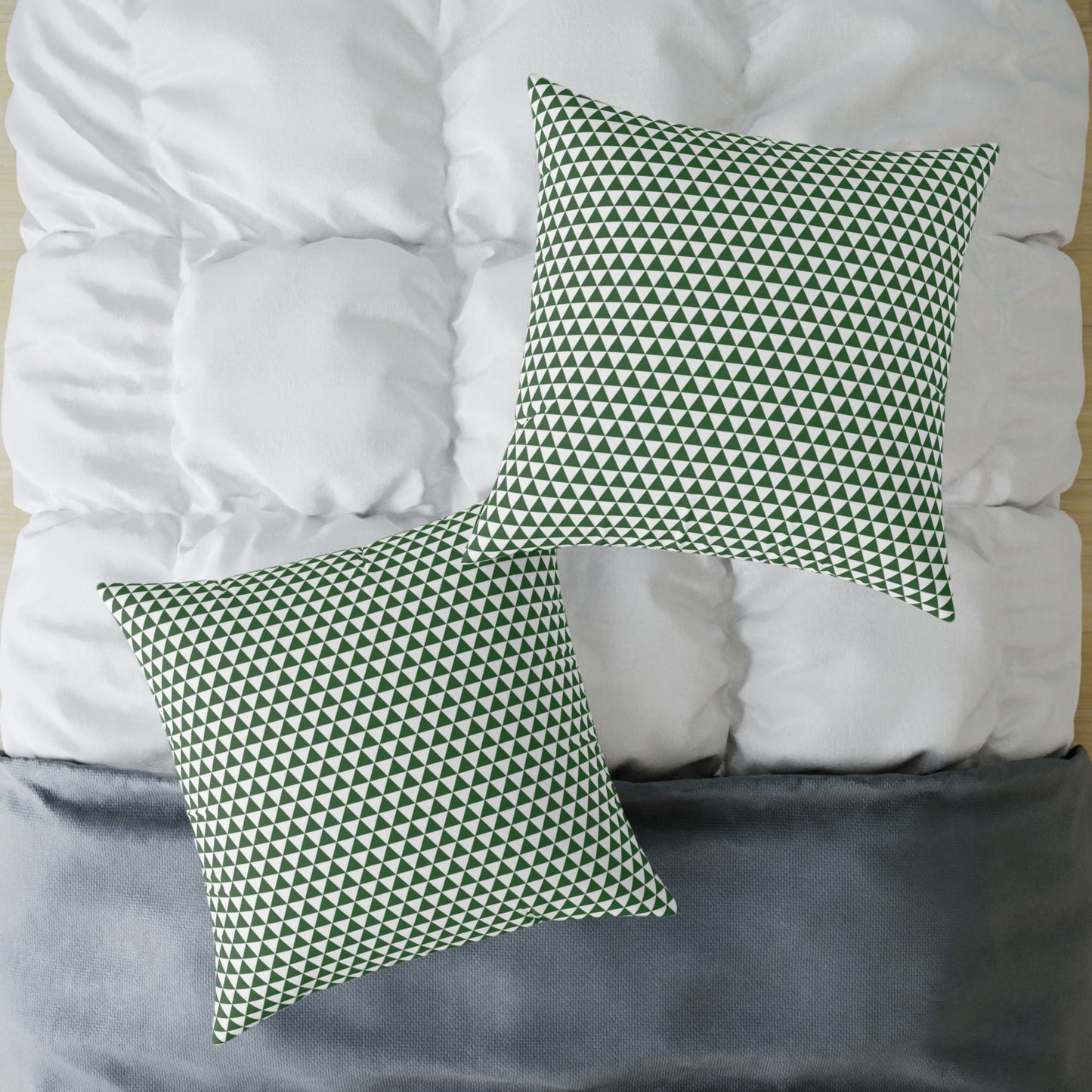 Green Triangle Christmas Decorative Pillow | Double‑Sided Poly Canvas Cushion, Vibrant Holiday Décor, 5 Sizes