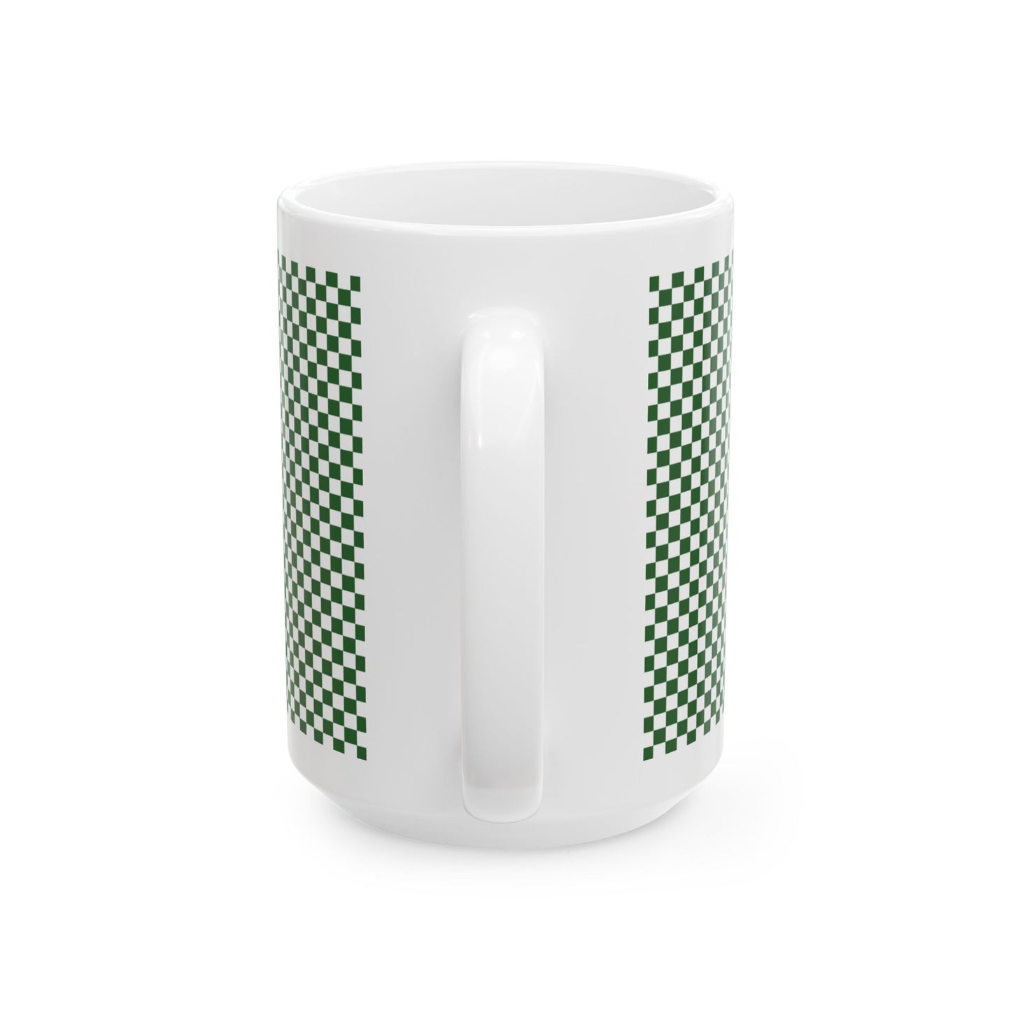 Green Checkered Ceramic Mug, (11oz, 15oz)