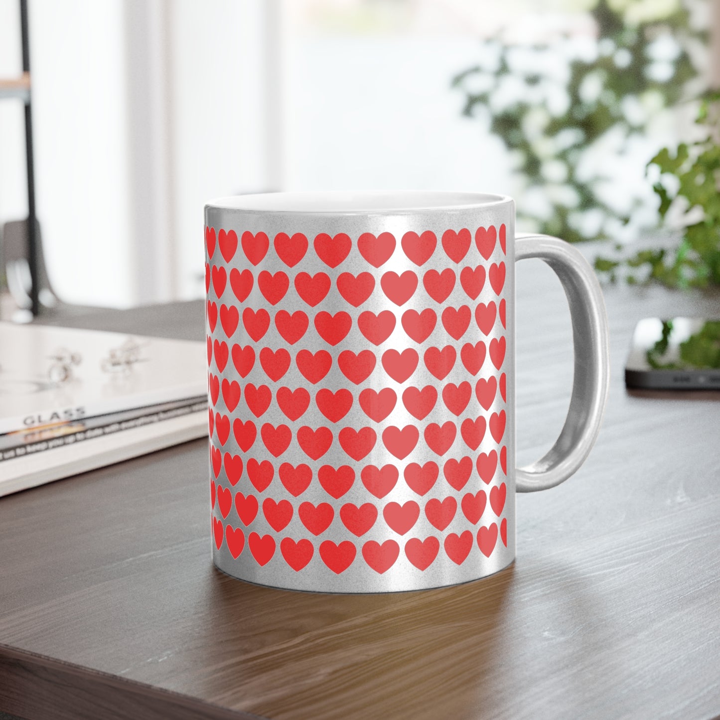 Red Hearts Valentines Metallic Mug (Silver\Gold)