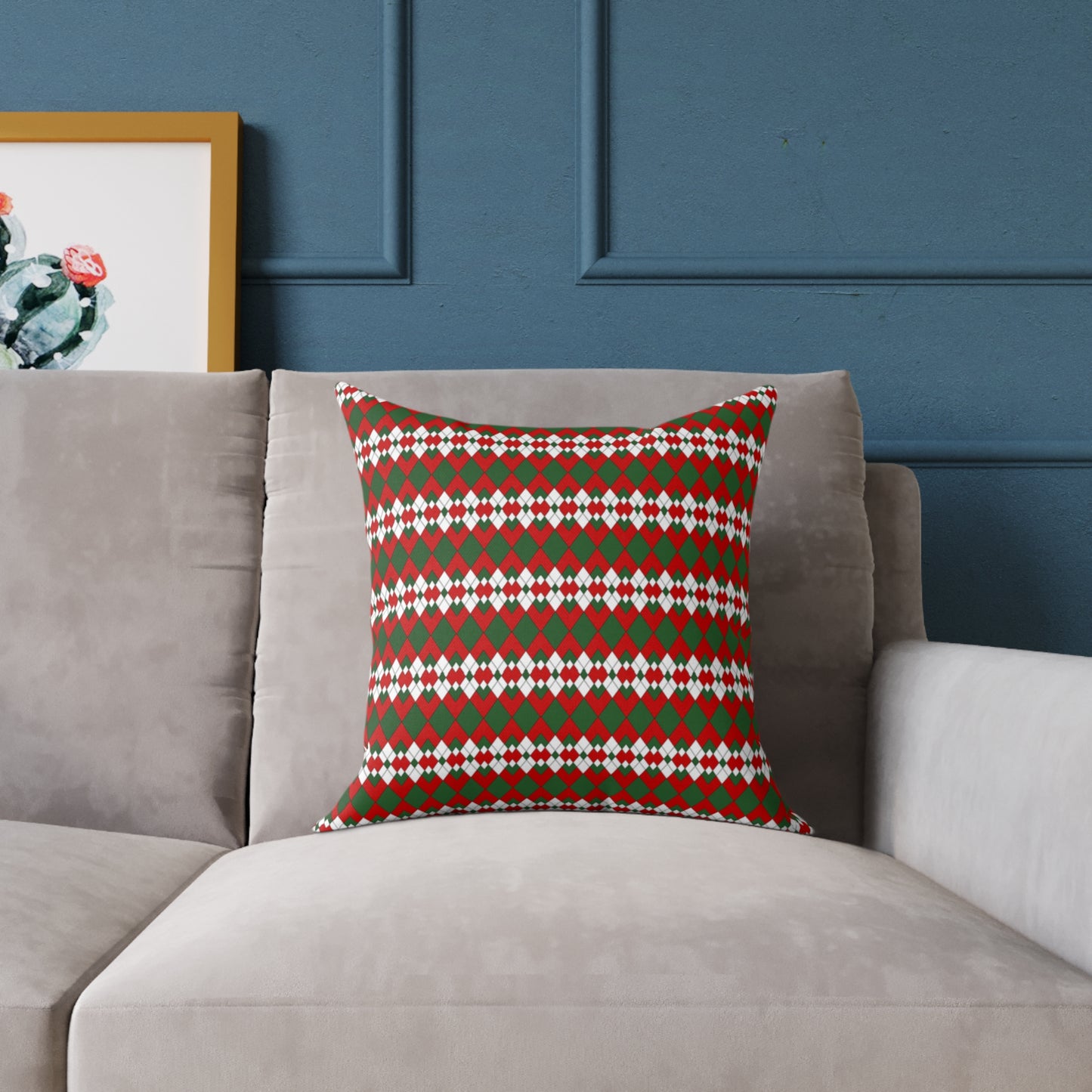 Extra Argyle Christmas Decorative Pillow | Double‑Sided Poly Canvas Cushion, Vibrant Holiday Décor, 5 Sizes