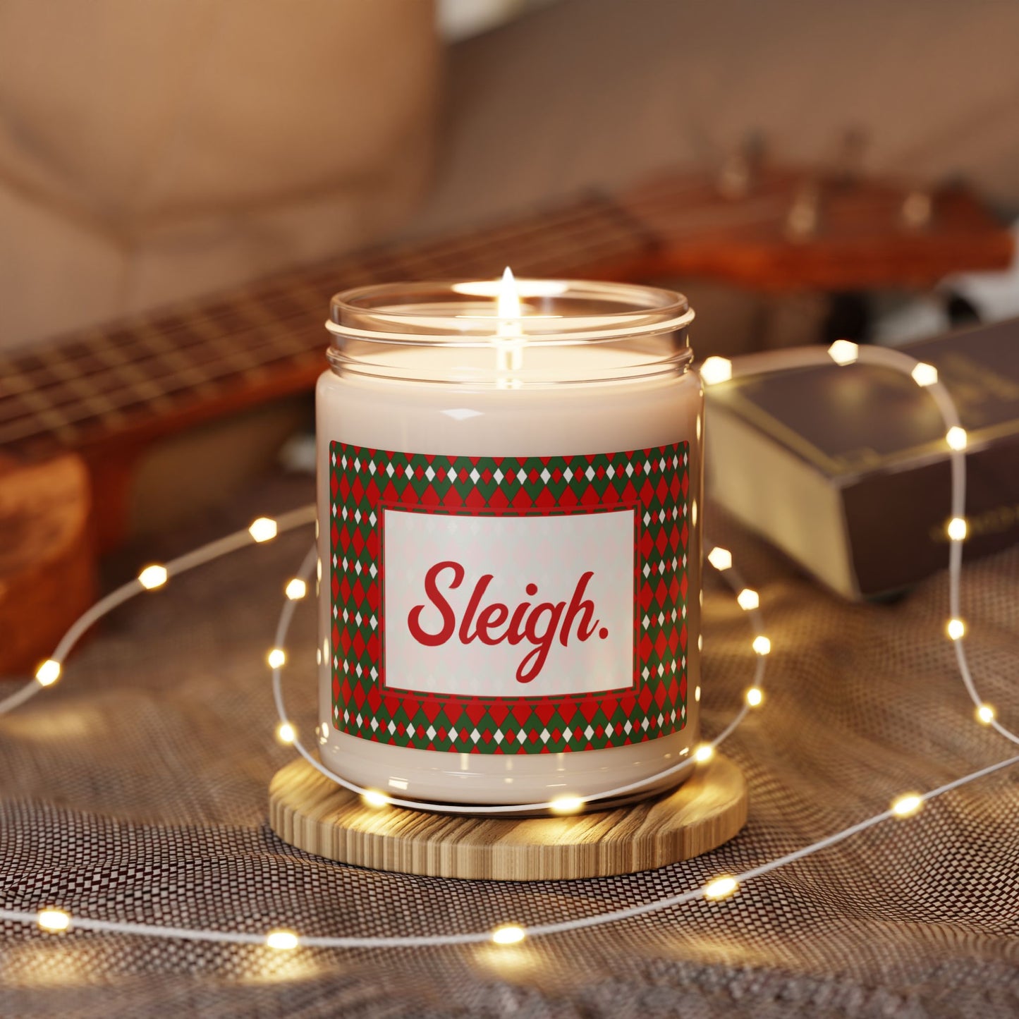 Sleigh- Christmas Fancy Argyle Scented Soy Candle, 9oz