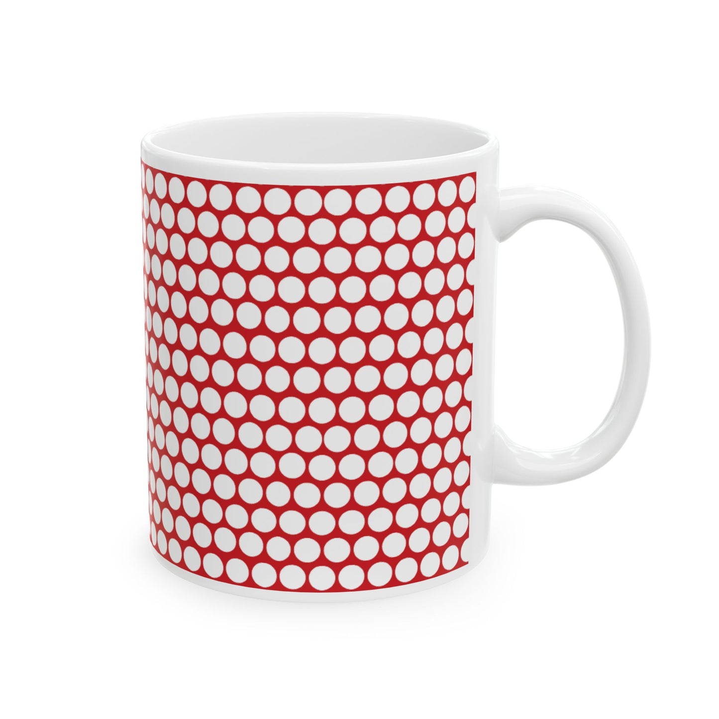 White Polka Dot on Red Ceramic Mug, (11oz, 15oz)