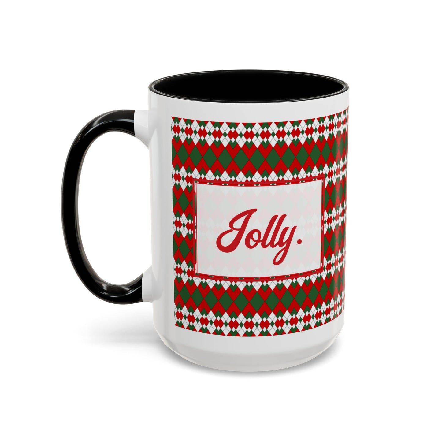 Jolly- Christmas Extra Argyle Personalizable Christmas Ceramic Mug (11oz, 15 oz)