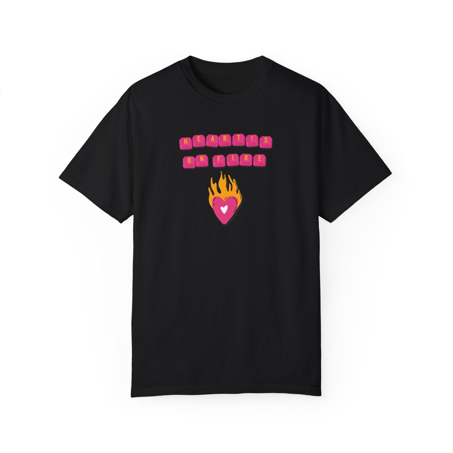 HEART'S ON FIRE Key Caps Flaming Heart Unisex Garment-Dyed T-shirt
