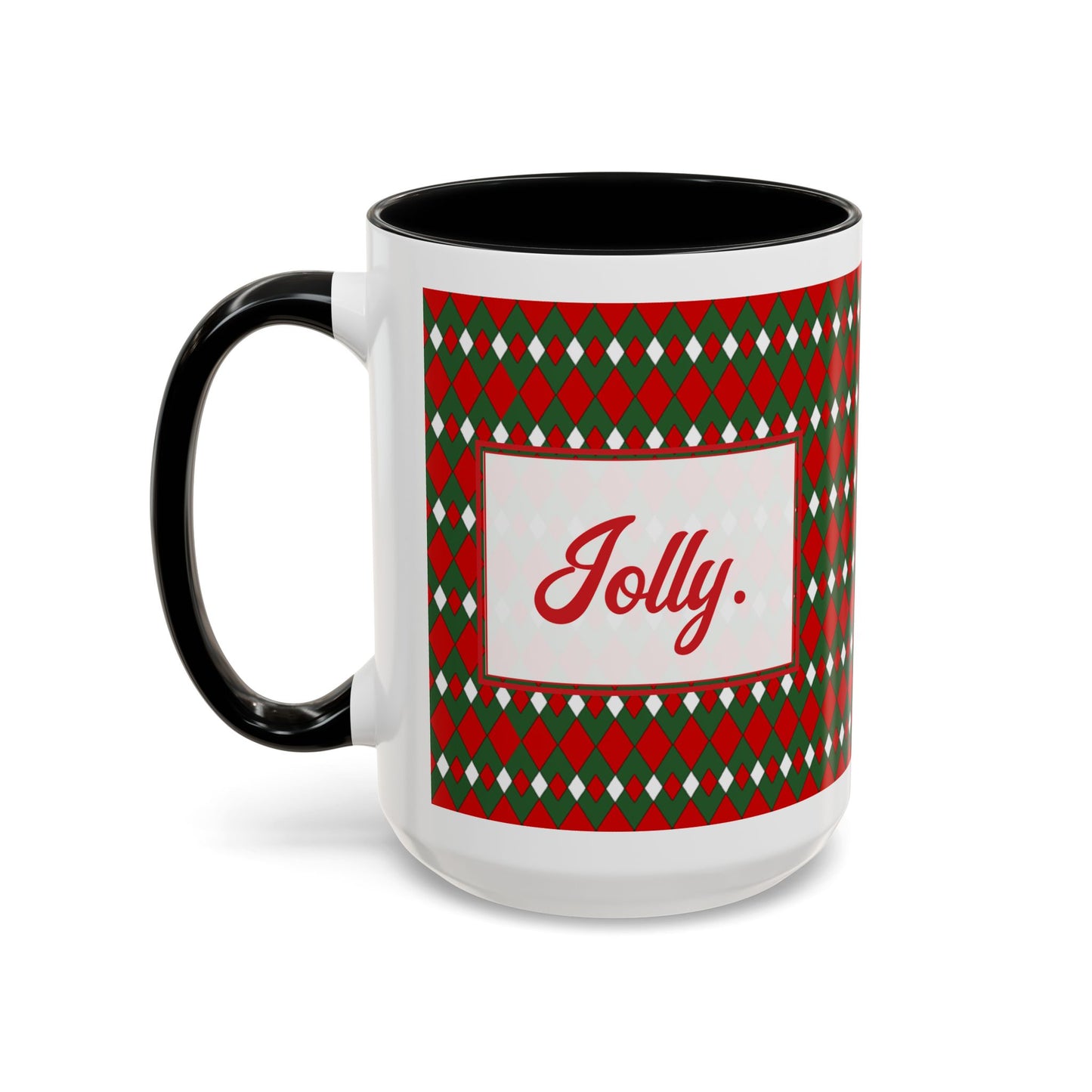 Jolly- Christmas Fancy Argyle Personalizable Christmas Ceramic Mug (11oz, 15 oz)