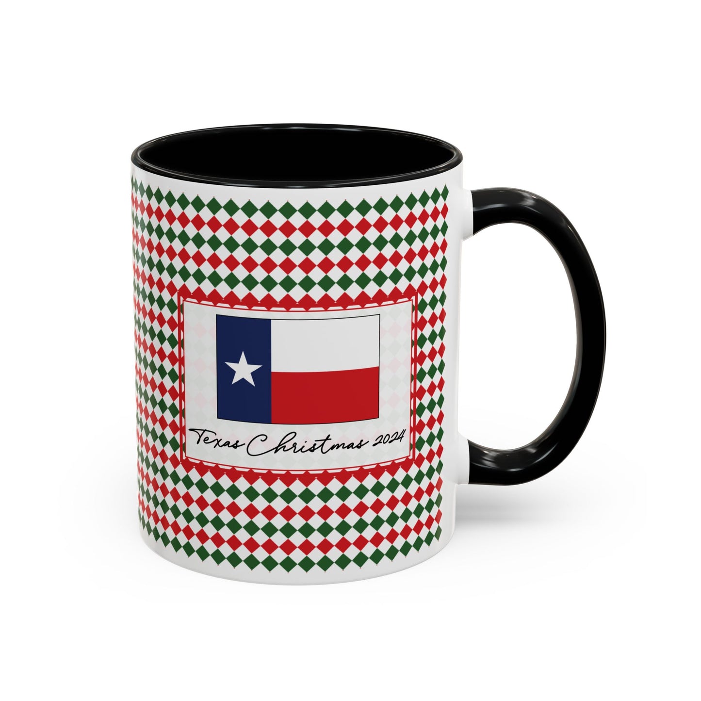 Nog- Christmas Argyle Personalizable Christmas Ceramic Mug (11oz, 15 oz)