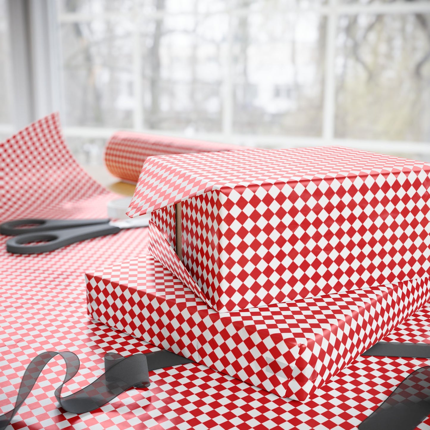 Red & White Argyle Wrapping Paper | Luxury Matte or Glossy Gift Wrap, 90gsm Fine Art Paper, 3 Sizes