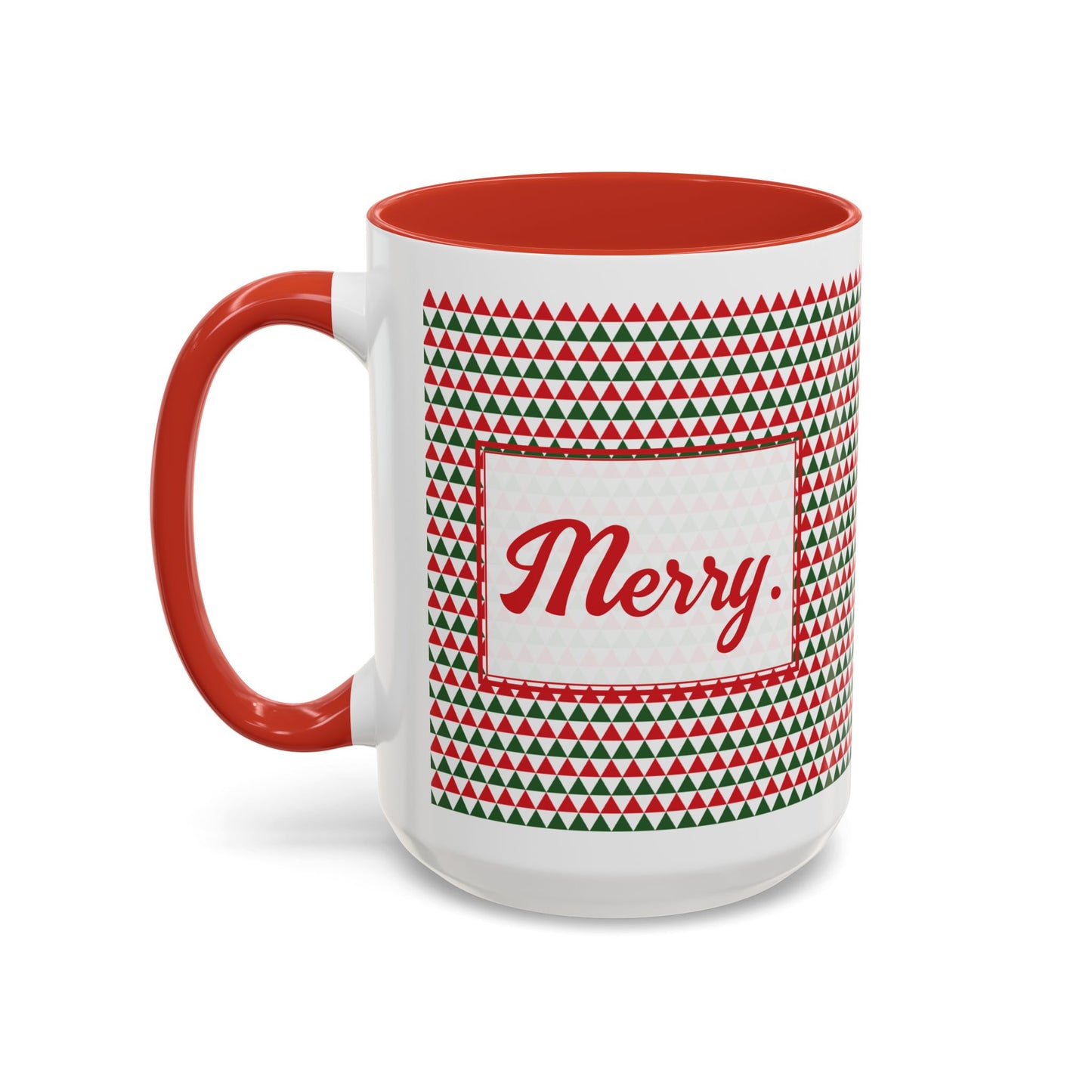 Merry- Red & Green Triangles Personalizable Christmas Ceramic Mug (11oz, 15 oz)