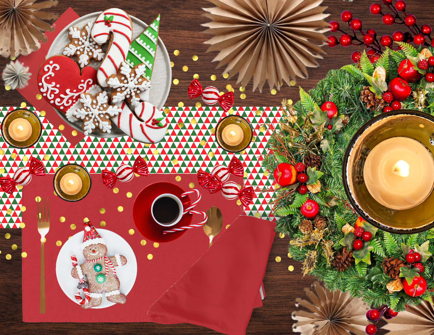 Red & Green Triangle Christmas Table Runner | Festive Holiday Farmhouse Dining Room Décor, Bold Geometric Table Accent