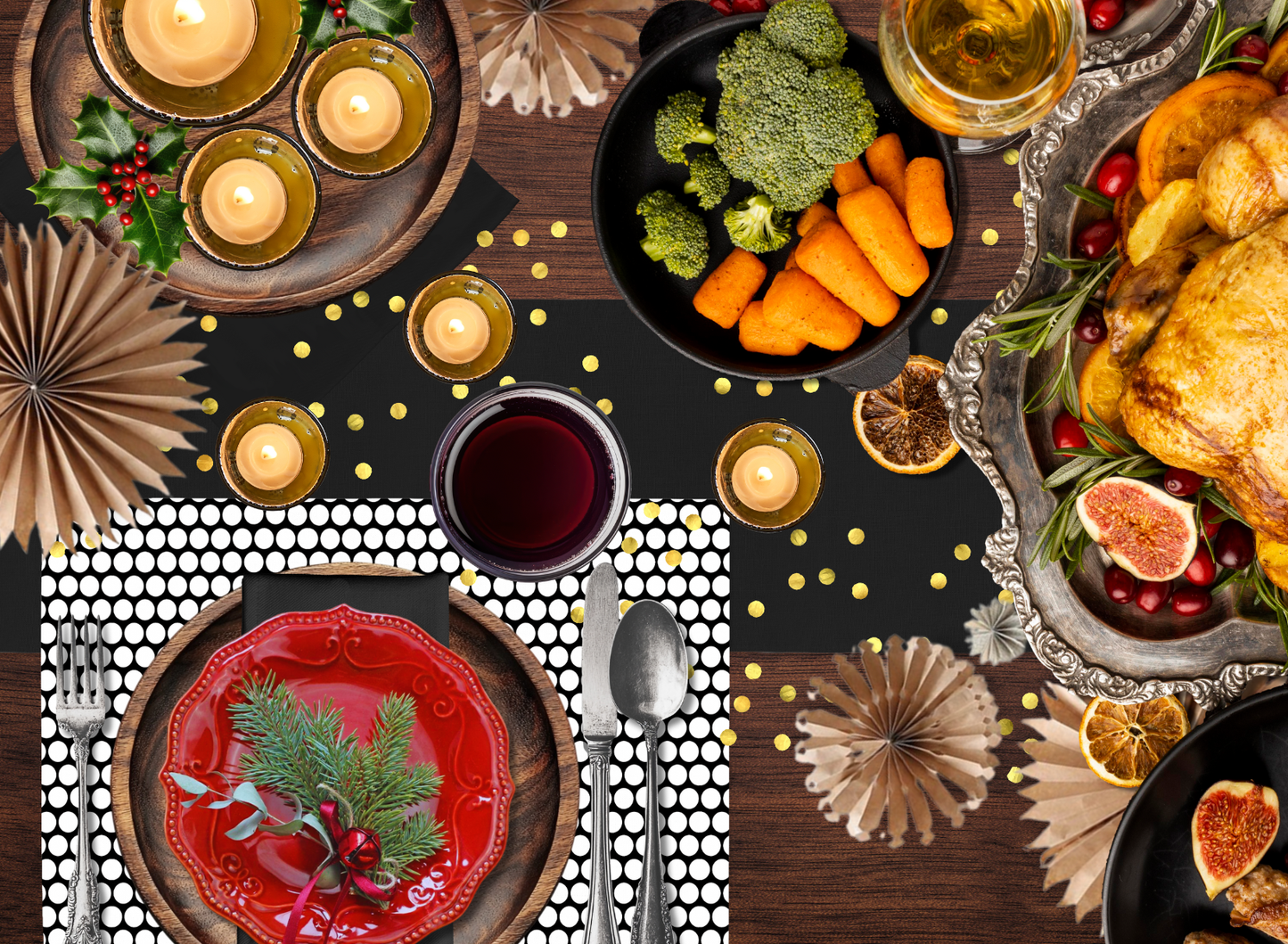 Black Christmas Table Runner | Washable Holiday Dining Decor, Modern Elegant Style