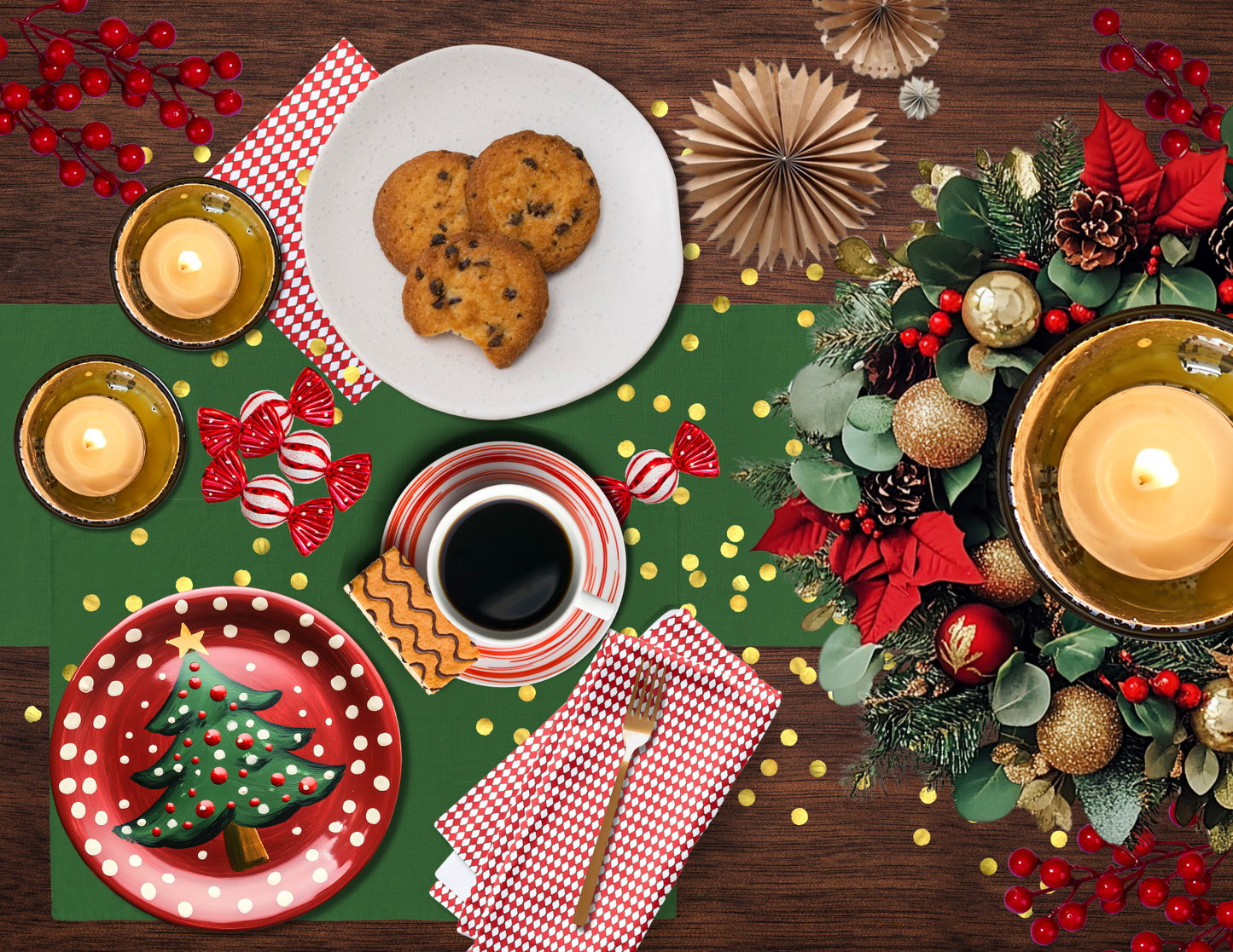 Nutcracker Drummer Red Argyle Polyester Napkins | Christmas Holiday Cloth Napkin Set, Festive Diamond Check Décor