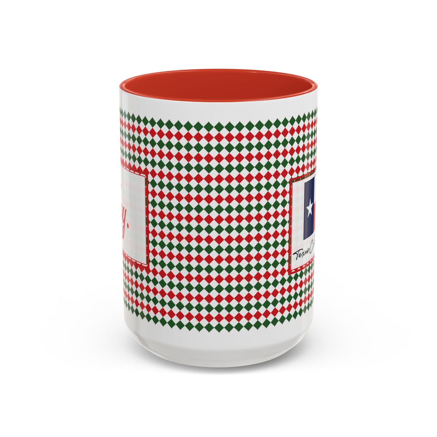 Joy- Christmas Argyle Personalizable Christmas Ceramic Mug (11oz, 15 oz)