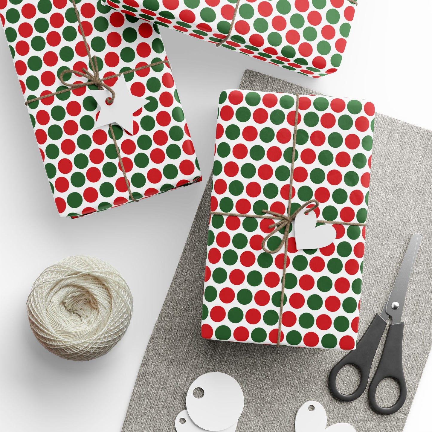 Red & Green Polka Dot Party Wrapping Paper | Luxury Matte or Glossy Gift Wrap, 90gsm Fine Art Paper, 3 Sizes
