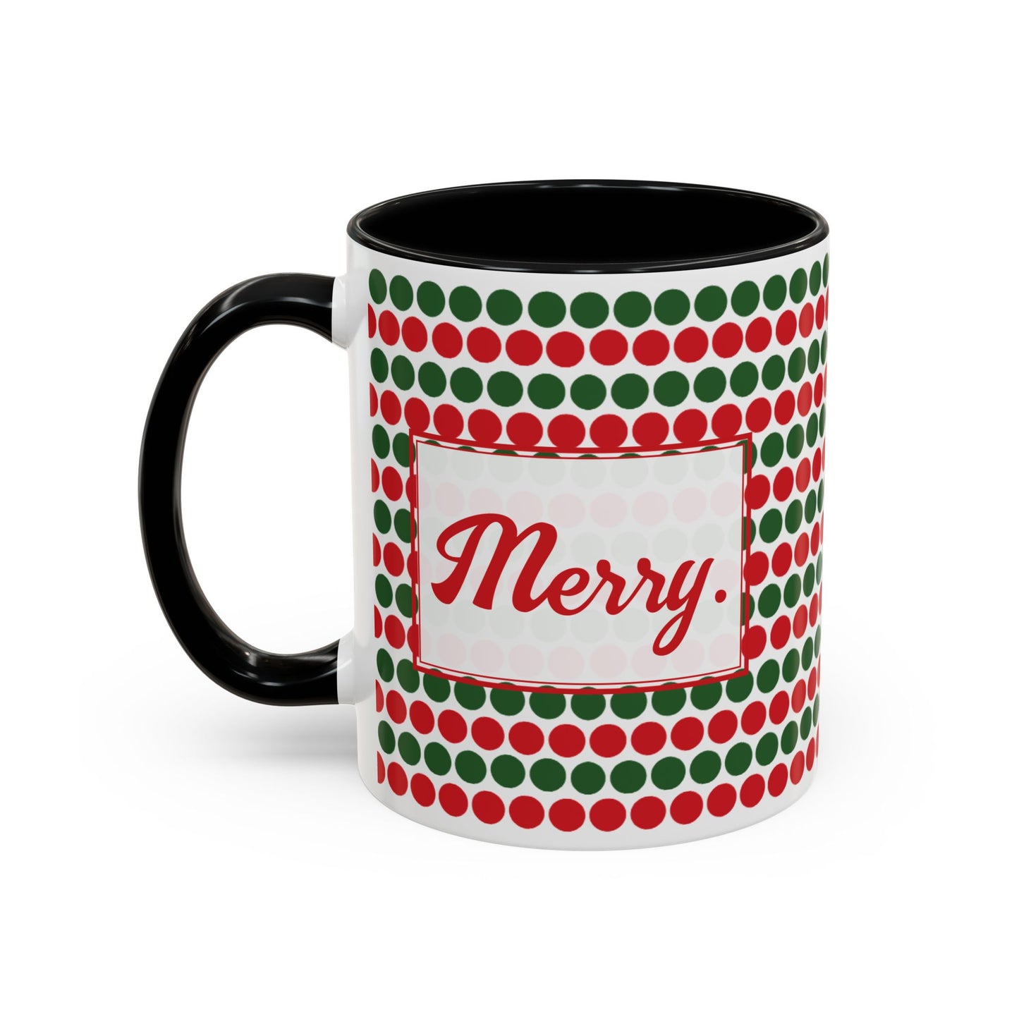 Merry- Christmas Polka Dots Personalizable Christmas Ceramic Mug (11oz, 15 oz)