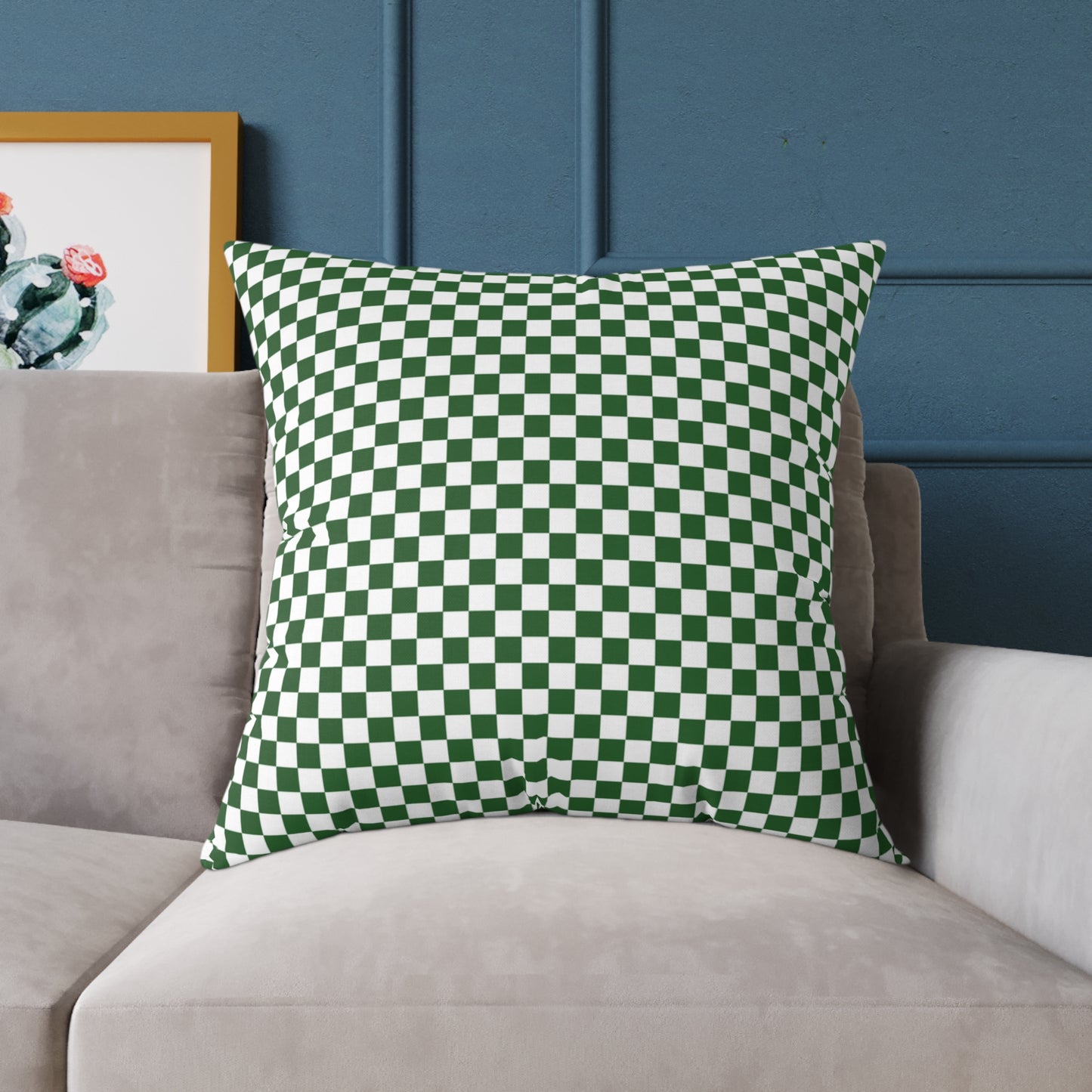 Green & White Check Christmas Decorative Pillow | Double‑Sided Poly Canvas Cushion, Vibrant Holiday Décor, 5 Sizes