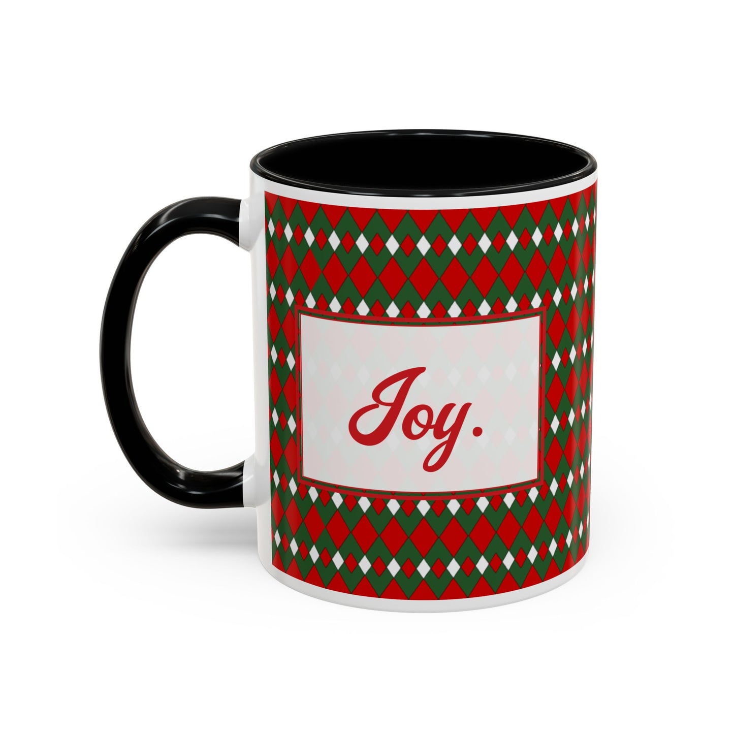 Joy- Christmas Fancy Argyle Personalizable Christmas Ceramic Mug (11oz, 15 oz)