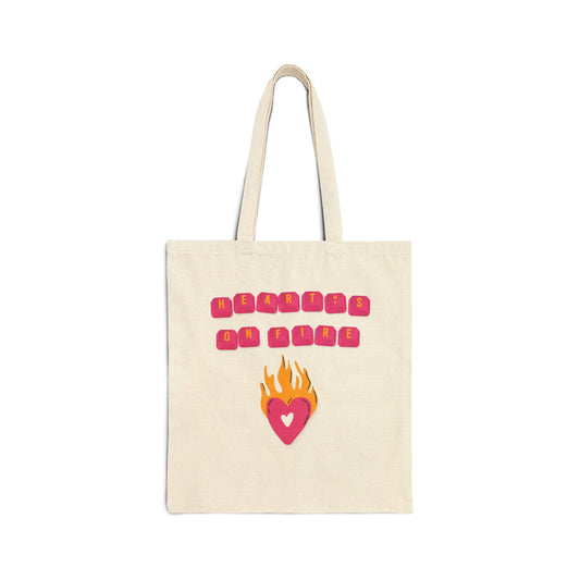 HEARTS ON FIRE Key Caps Flaming Heart Valentines Texas Flag Personalize Custom Name Cotton Canvas Tote Bag