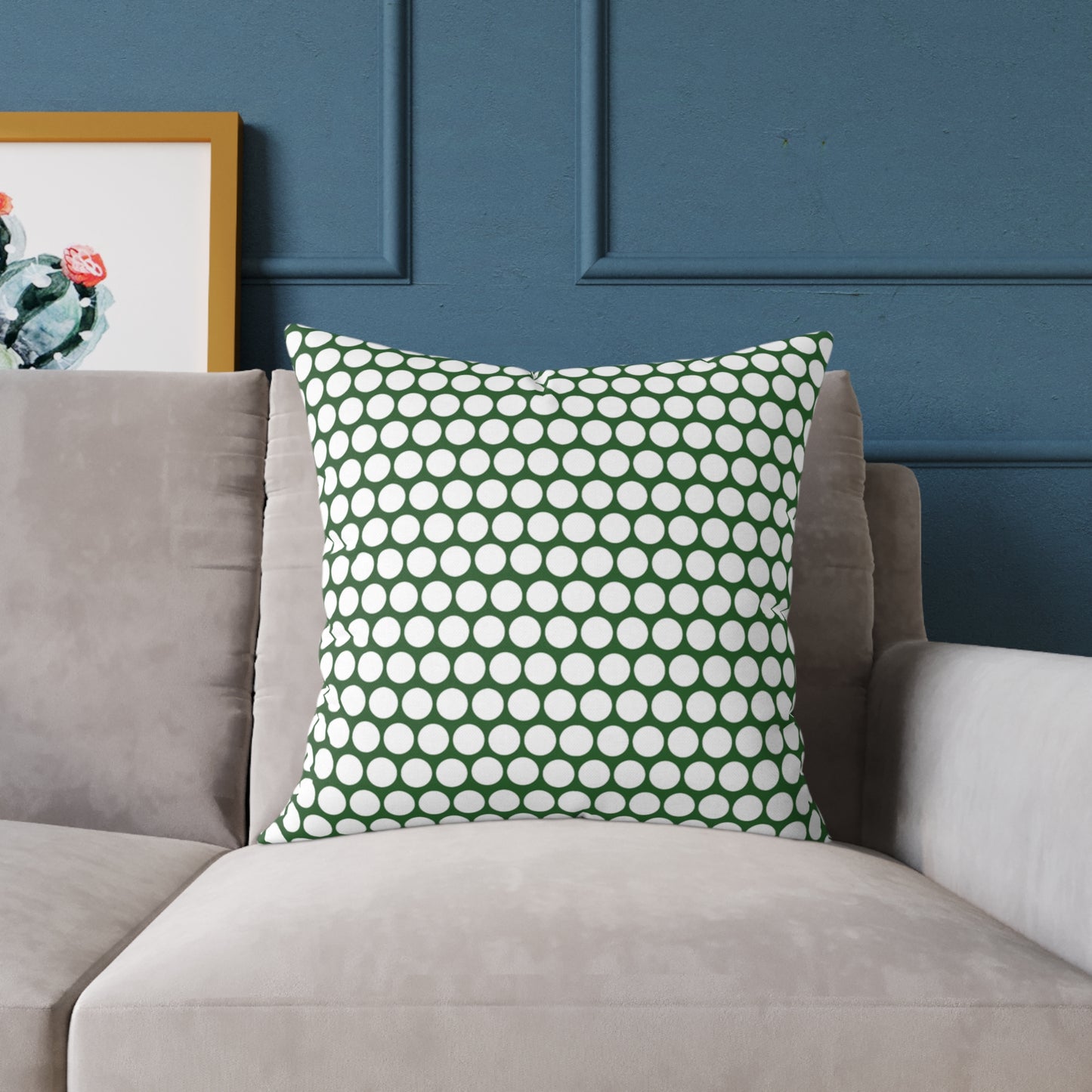 White Polka Dot on Green Christmas Decorative Pillow | Double‑Sided Poly Canvas Cushion, Vibrant Holiday Décor, 5 Sizes
