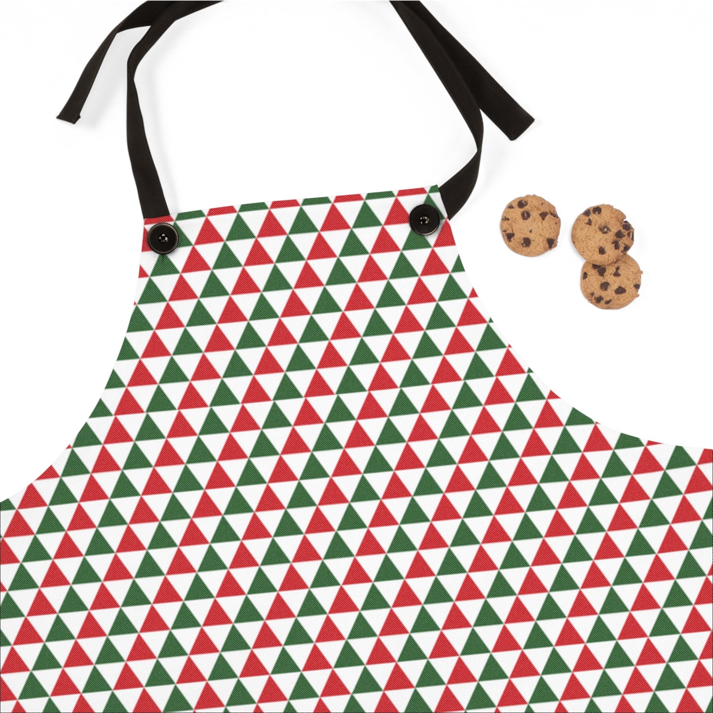 Red & Green Triangle Party Holiday Apron | Lightweight 100% Polyester Twill, Detachable Black Twill Straps