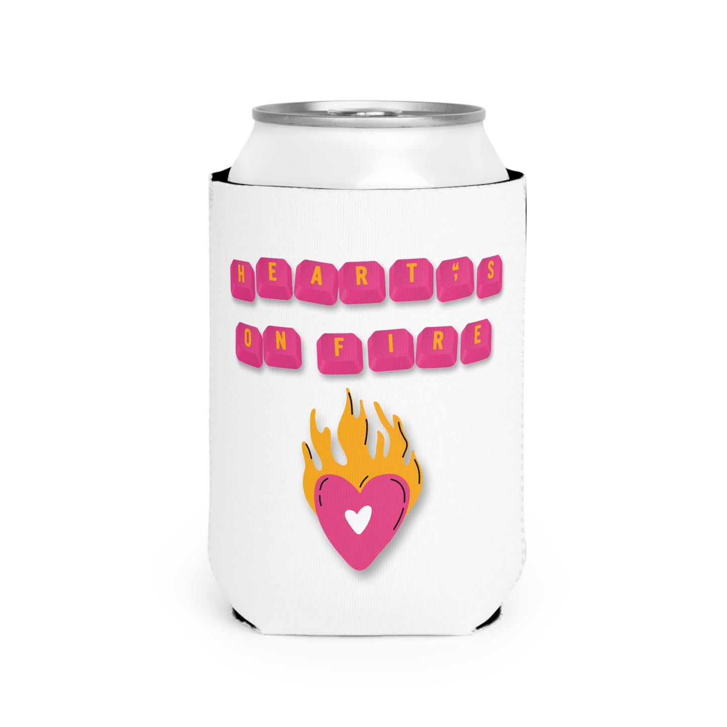 HEARTS ON FIRE Key Caps Flaming Heart Valentines Texas State Cut-Out Personalize Custom Name Can Cooler Sleeve
